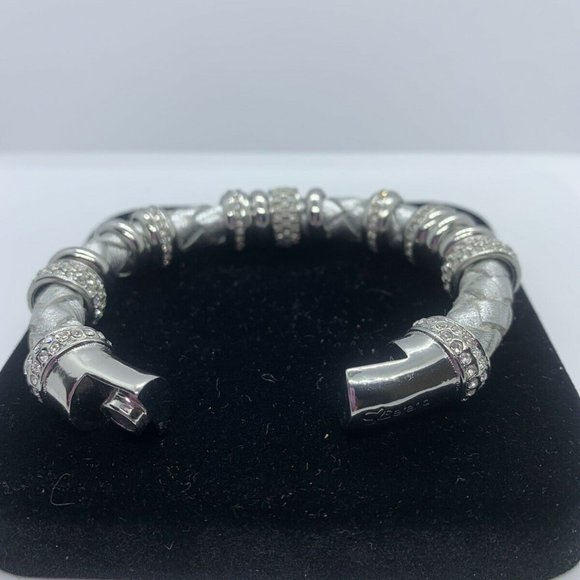 Serena Silver & Leather Bracelet W/Crystals & Magnetic Clasp 2009 - Picture 3 of 4